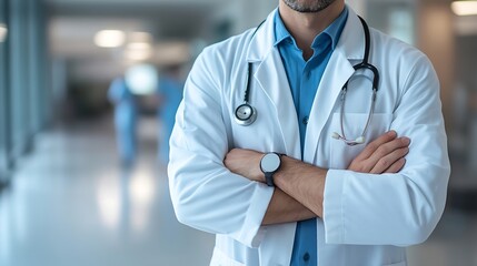 Poster - Male Doctor hospital and portrait with team for medical service healthcare and insurance for medicine Expert nurse clinic and confident for wellness health worker or specialist surgeon : Generative AI