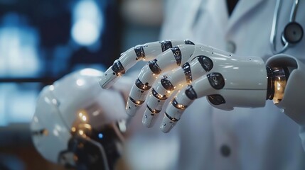 Poster - Healthcare and medicine Medical technology Doctor using robots AI  and electronic medical record for diagnosis and medical research connecting with big data DNA Digital health care tec : Generative AI