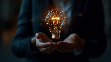 Poster - AI Artificial Intelligence Technology concept Businessman holding a glowing lightbulb with AI symbol representing artificial intelligence technology innovation and future digital advan : Generative AI