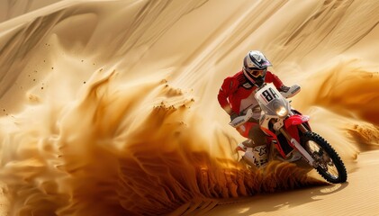 Wall Mural - Riding a motorbike on sandy desert dunes