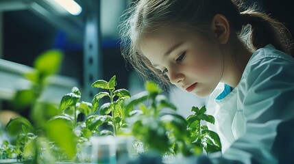 Aufkleber - Smart Boys and Talented Girls Experimenting with Growing Crops and Testing Different Nutrition Additives Young Teacher Helping Elementary School Pupils with Biology and Chemistry Class : Generative AI