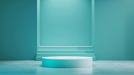 Poster - A dramatic 3D background with bold colors and dynamic lighting creates a striking backdrop for product presentations, offering extensive copy space for branding and information.
