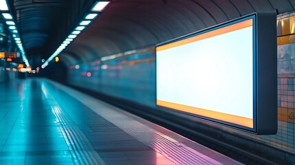 Poster - An electronic advertising screen at a metro station Free space Outdoor advertising in public transport metro platform : Generative AI