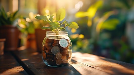 Poster - Saving money coin with banking investment finance education concept Planning student loan for studying abroad for college or university degree Future childrens education fund cash Grow : Generative AI