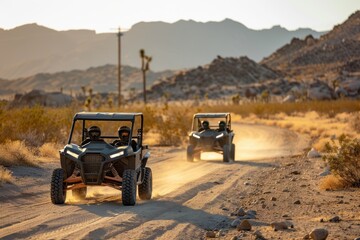 ROV and four wheel drive vehicles in Southern California desert for recreational fun