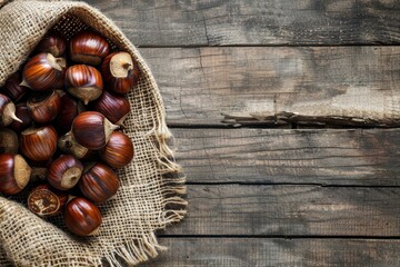 Canvas Print - Roasted chestnuts on wood