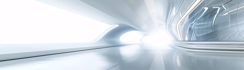 Poster - A futuristic 3D setting with clean lines and reflective surfaces offers a modern backdrop for displaying products, with generous copy space for additional information and graphics.