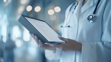 Aufkleber - Healthcare tablet and teamwork in meeting for research planning and discussion in hospital for collaboration Medical nurses and doctor with people for communication news report or feed : Generative AI