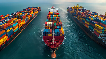 Aerial View of Three Cargo Ships in the Ocean - Photo