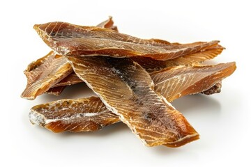 Poster - Salted fish jerky on white background