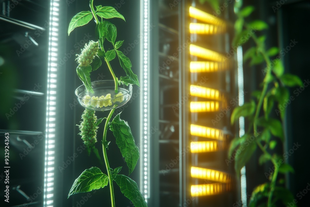 Vertical hydroponic plant growth in a modern high tech laboratory ...