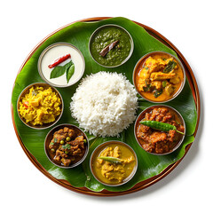 meals served on banana leaf, traditional south indian cuisine. copy space image. place for adding text or design isolated on white background, vintage, 