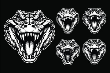 Wall Mural - Dark Art Vicious Beast Crocodile Head Black and White Illustration