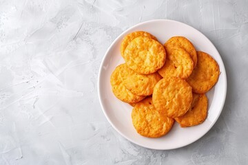 Sticker - Top view of delicious homemade sweet potato buttermilk biscuits on white plate Text space available