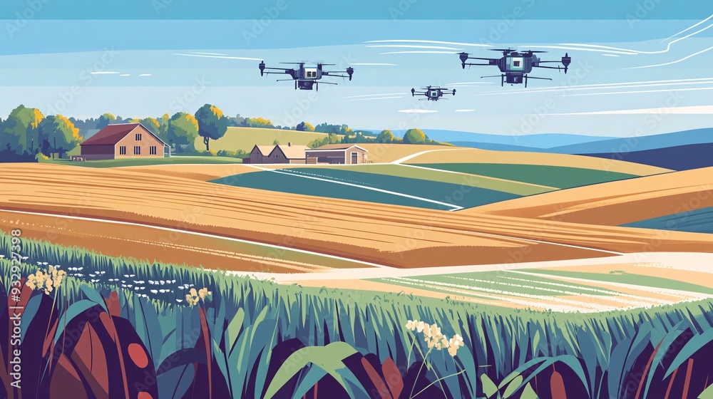 An illustration of a precision farming system using automated drones ...