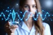 © Leo Rohmann - A woman holding a glowing molecular model with DNA strands representing the convergence of biotechnology and genetic research in modern scientific exploration