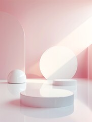 Poster - A minimalist 3D background with clean lines and soft reflections offers a modern platform for product displays, with ample copy space for text and additional design elements.