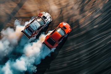 Top view of two cars in race