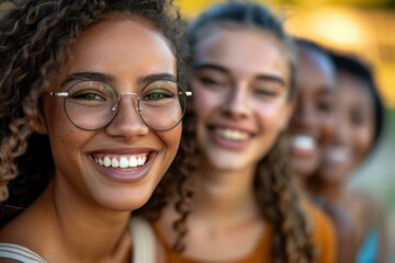 Poster - Smiling friends enjoying a sunny day together. AI.