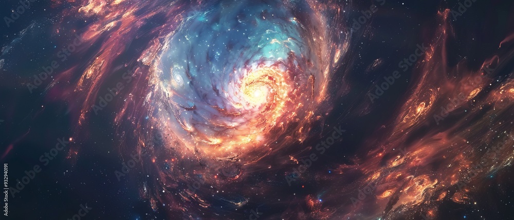 Spiral galaxy vortex featuring swirling stars and colorful nebulae ...
