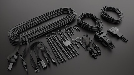 Realistic 3D render of industrial cable ties and straps