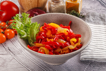 Poster - Diced raw bell red and yellow pepper