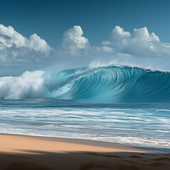 Wall Mural - Perfect wave. Beautiful blue ocean wave on a beach