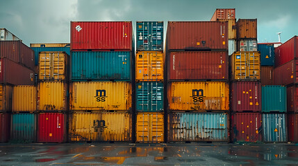 Stacked Shipping Containers in a Row - Industrial Photo