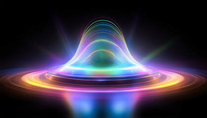 Leinwandbilder - Abstract background lighting holographic shape glow shine on black background with copy space, technology futuristic concept.Generative AI