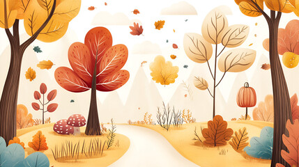 Wall Mural - Enchanting Autumn Forest Scene with Winding Path and Vibrant Colors