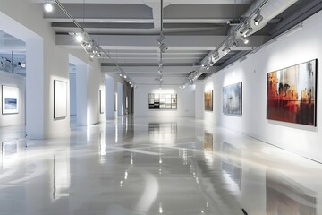 Wall Mural - Interior of modern art gallery with white walls and concrete floor