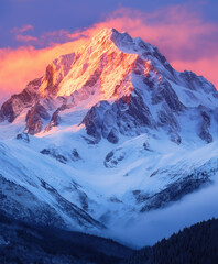 Poster - Schneebedeckte Berge bei Sonnenaufgang