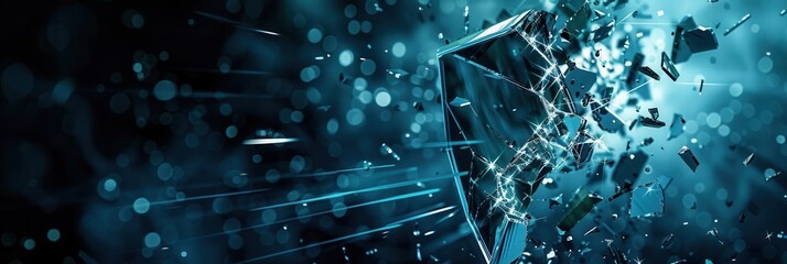 Aufkleber - A hacker breaches a digital shield, causing fragments to scatter, symbolizing a security threat in the realm of cybersecurity. Generative AI