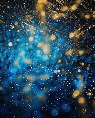 Abstract gold glitter lights on blue background