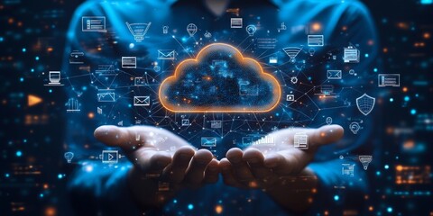 Businessman Presents Futuristic Cloud Computing Network