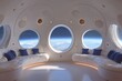 © Leo Rohmann - The interior of a space capsule with large circular windows symbolizing the comfort and advanced engineering in vessels designed for long term space missions