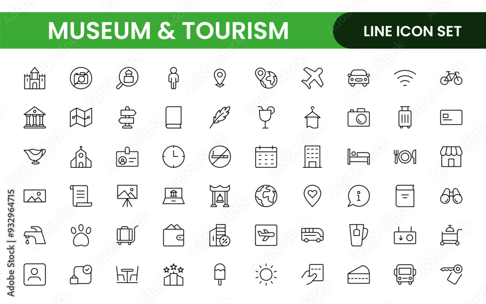 Museum and Tourism outline modern icon set. editable line icon ...