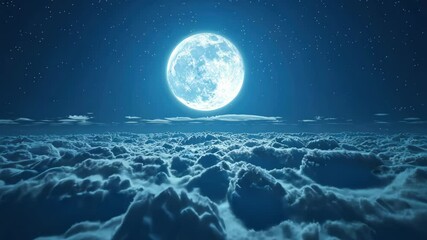 Wall Mural - 3d rendering of full moon shining above the clouds at night sky background.