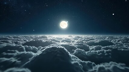 Wall Mural - 3d rendering of full moon shining above the clouds at night sky background.