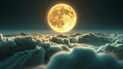 Poster - 3d rendering of full moon shining above the clouds at night sky background.