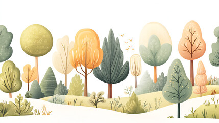 Wall Mural - Adorable Hand-Painted Forest Illustration for Your Designs