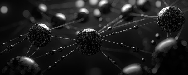 Close-up of a needle with thread on a spider web, showcasing a macro view of the needle and web with a black and white theme