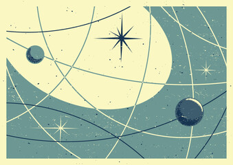 Wall Mural - space posters vector template. mid century modern space age posters style background, 1950s - 1960s 