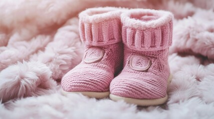 Pink Baby Booties on a Fuzzy Blanket