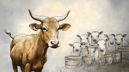 golden idol of calves. pencil drawing