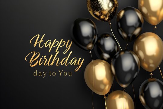cheerful Happy Birthday to You greeting card with a festive arrangement of blue and white balloons