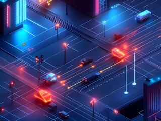 Poster - interconnected network of smart city technologies including traffic lights street public transportat