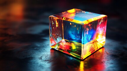 Sticker - Colorful crystal block illuminated with vibrant light reflections