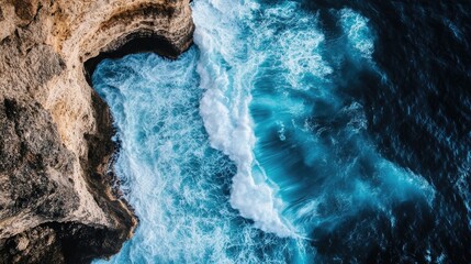 Canvas Print - Dramatic Aerial Shot of Waves Colliding with Cliffs