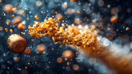 Wall Mural - Golden Bubbles and Bokeh Abstract Background